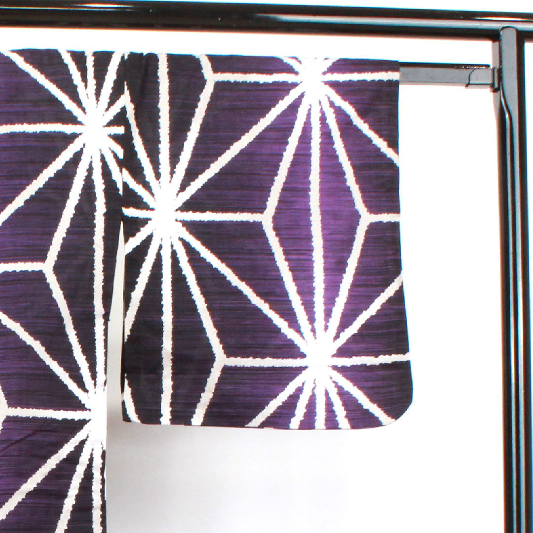 浴衣 麻の葉 木綿 Sランク 単衣 身丈162.5cm 裄丈69.5cm 紫系 1118003942420