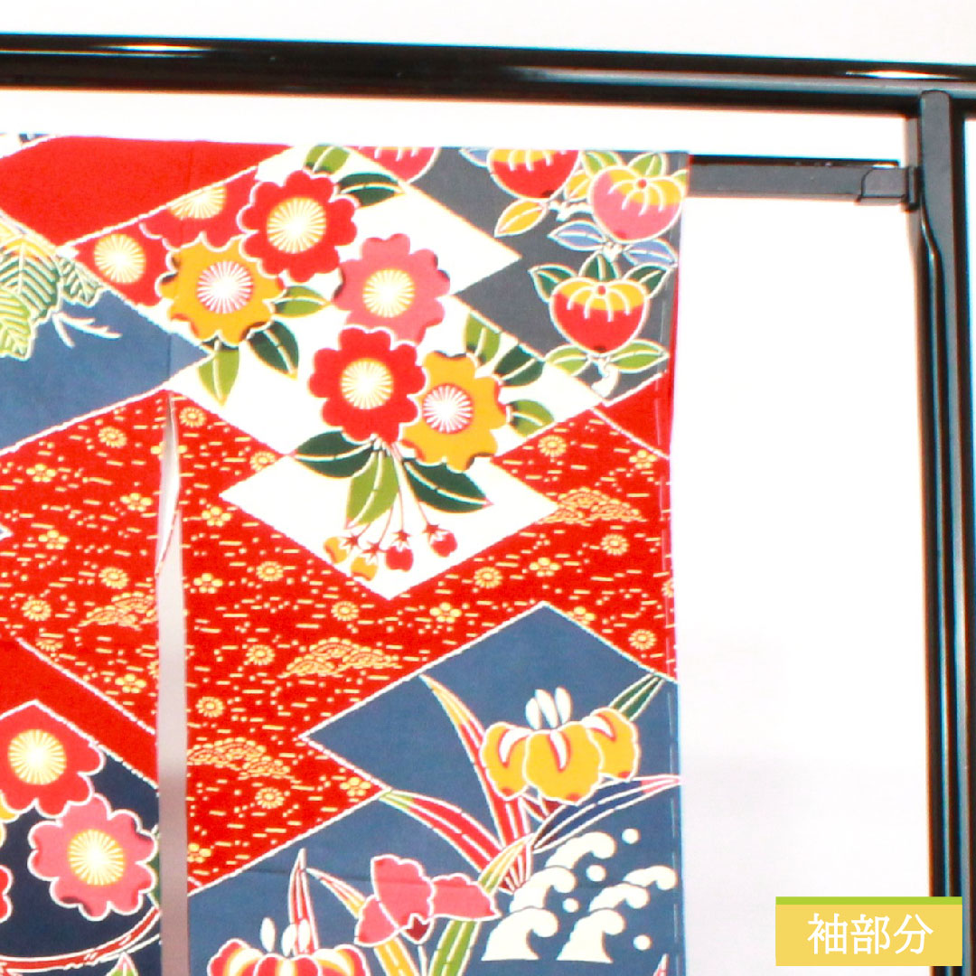 振袖 正絹 身丈157.5cm 裄丈66.5cm 袷 猩々緋色 栗山吉三郎 京紅型 吉祥文様 しつけ糸付き 未使用品 Sランク 赤系 1113001842312