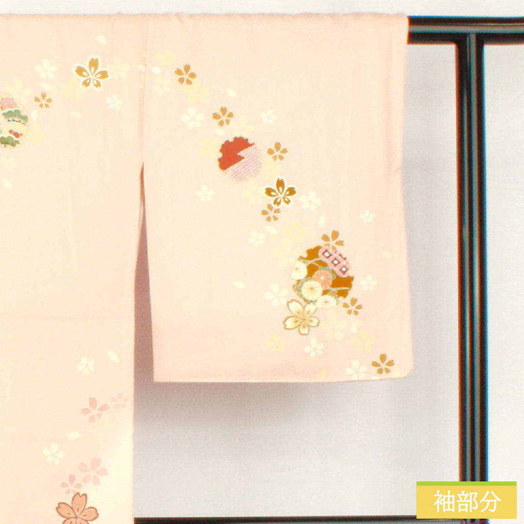 Homongi, pure silk, lined, length 162.5cm, sleeve length 67.5cm, modern colors, Kyo-Yuzen, snowflake, cherry blossom, A rank, pink, 1112005013413