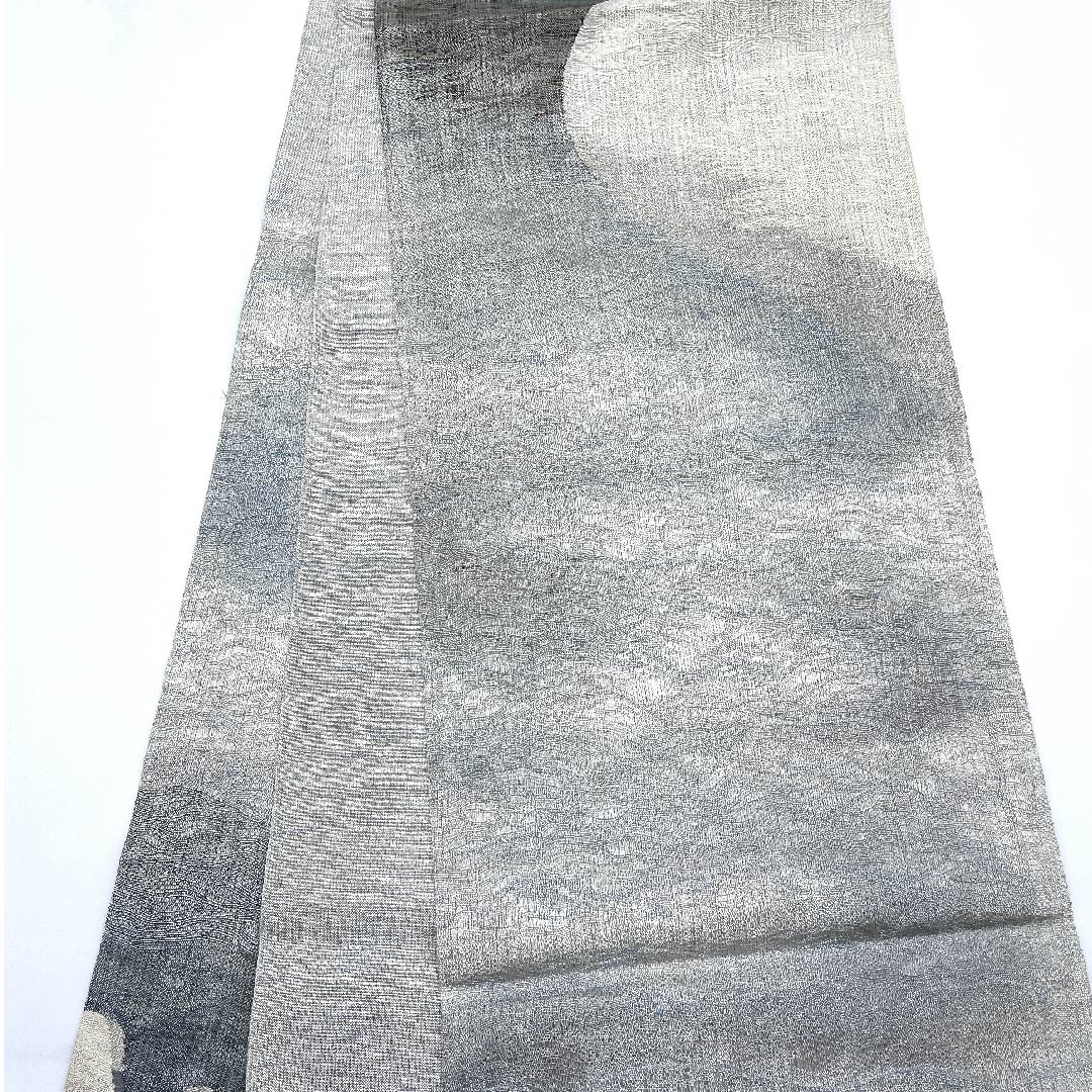 袋帯 銀白色色(ぎんはくしょくいろ) 夏帯 抽象模様 夏物 帯丈430cm 正絹 Bランク ポイント柄 カジュアル グラデーション系 1123007764399