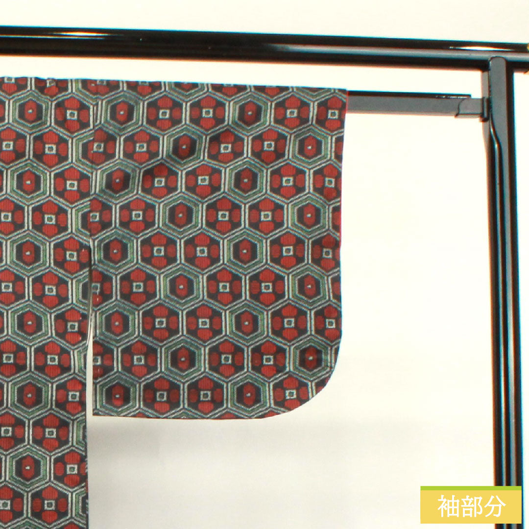 村山大島紬 正絹 身丈157cm 裄丈62.5cm 亀甲 Aランク 袷 黒系 1116002993310