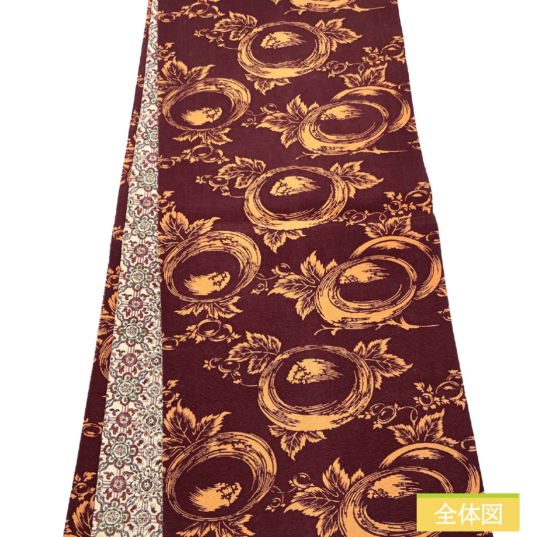 Nagoya obi, Azuki brown, reversible dyed obi, marigold, obi length 356cm, pure silk, A rank, full length, casual, brown, 1124008223314, open style