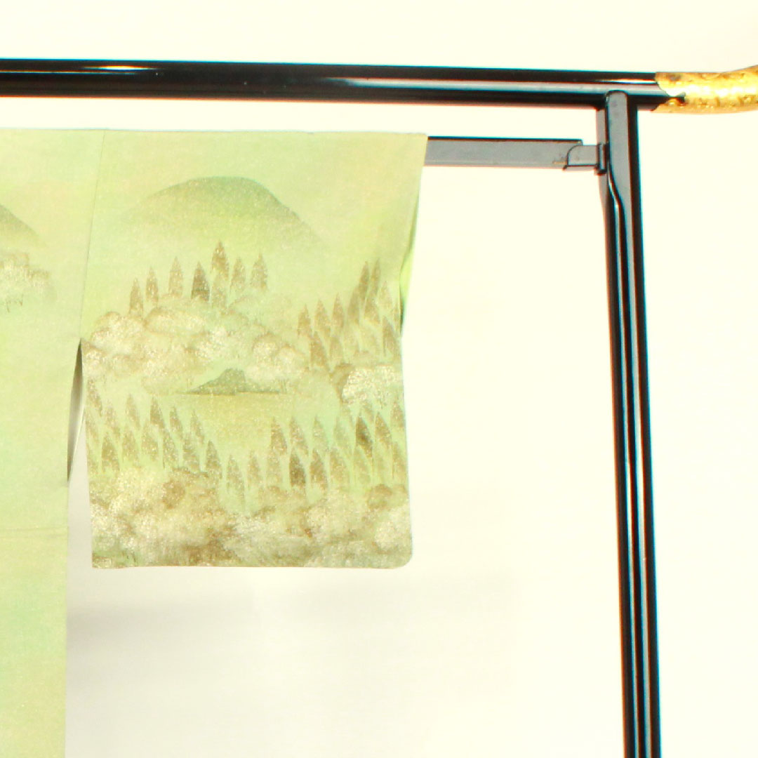 訪問着 袷 身丈156cm 裄丈61.5cm 裏葉色 タタキ染 風景模様 正絹 Aランク 緑系 1112002303319