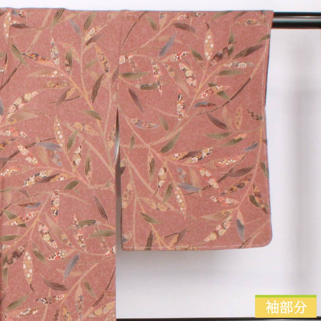 小紋 正絹 身丈162.5cm 裄丈64cm 袷 栗梅色(くりうめいろ) 型染 枝 更紗 しつけ糸付き Sランク 茶系 1115005622414