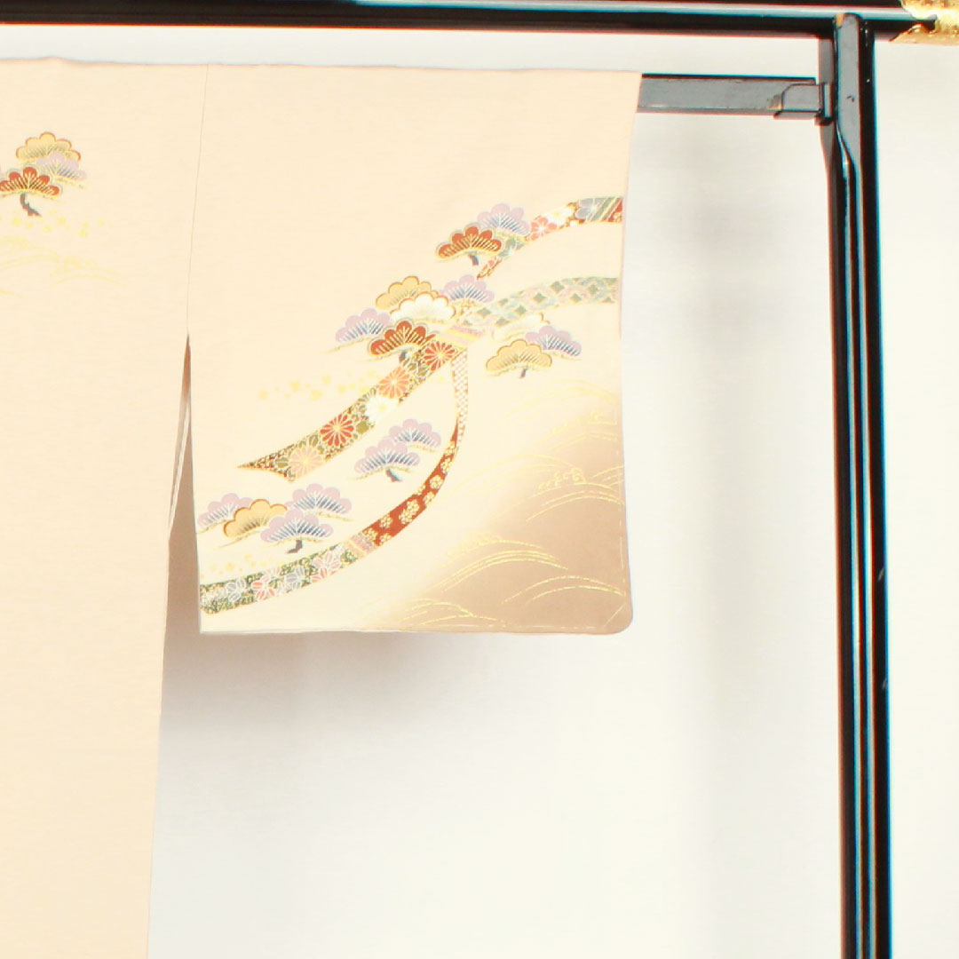 訪問着 袷 身丈152.5cm 裄丈64cm 惚色 京友禅 松 鶴 正絹 Sランク ピンク系 1112001902213