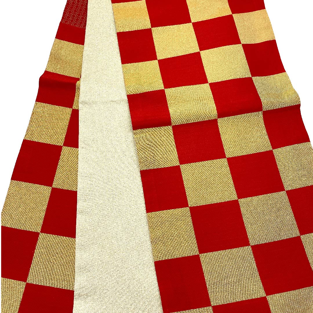 袋帯 金色 振袖用 市松 帯丈432cm 正絹 Aランク 六通 フォーマル 金系 1123006233321