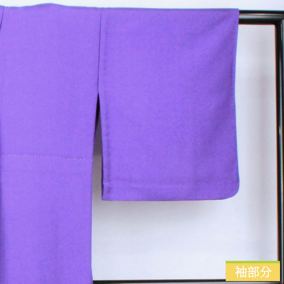 Solid-colored polyester kimono, length 158.5cm, sleeve length 65.5cm, violet (violet) color, brocade, saaya pattern, washable, single-layer, S rank, purple, product number 1114002182320