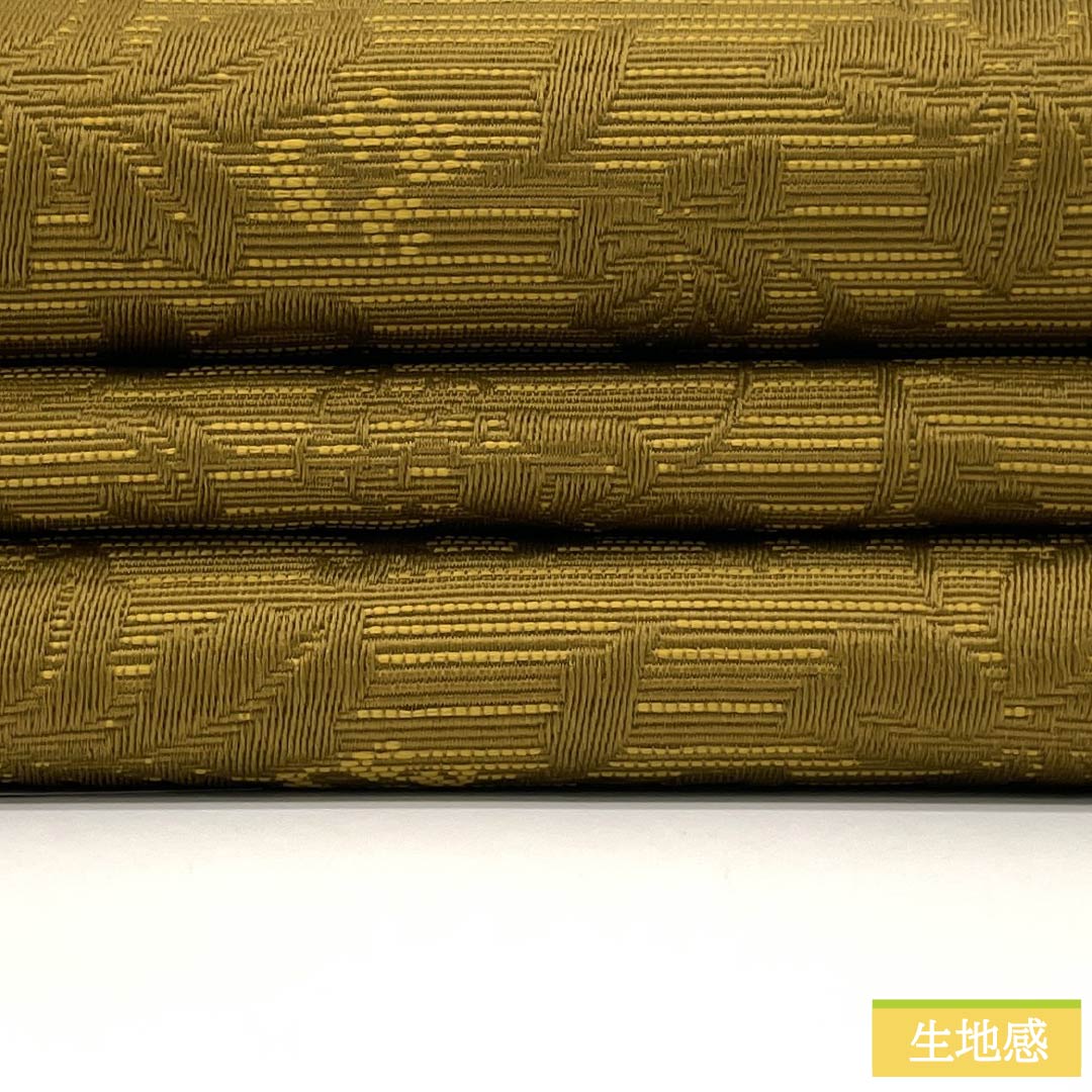 (New) Half-width obi, polyester, NEW rank, ochre, kaya-iro (reedy brown), karahana pattern, stripes, reversible, obi length 400cm, brown tones, 1125002751414