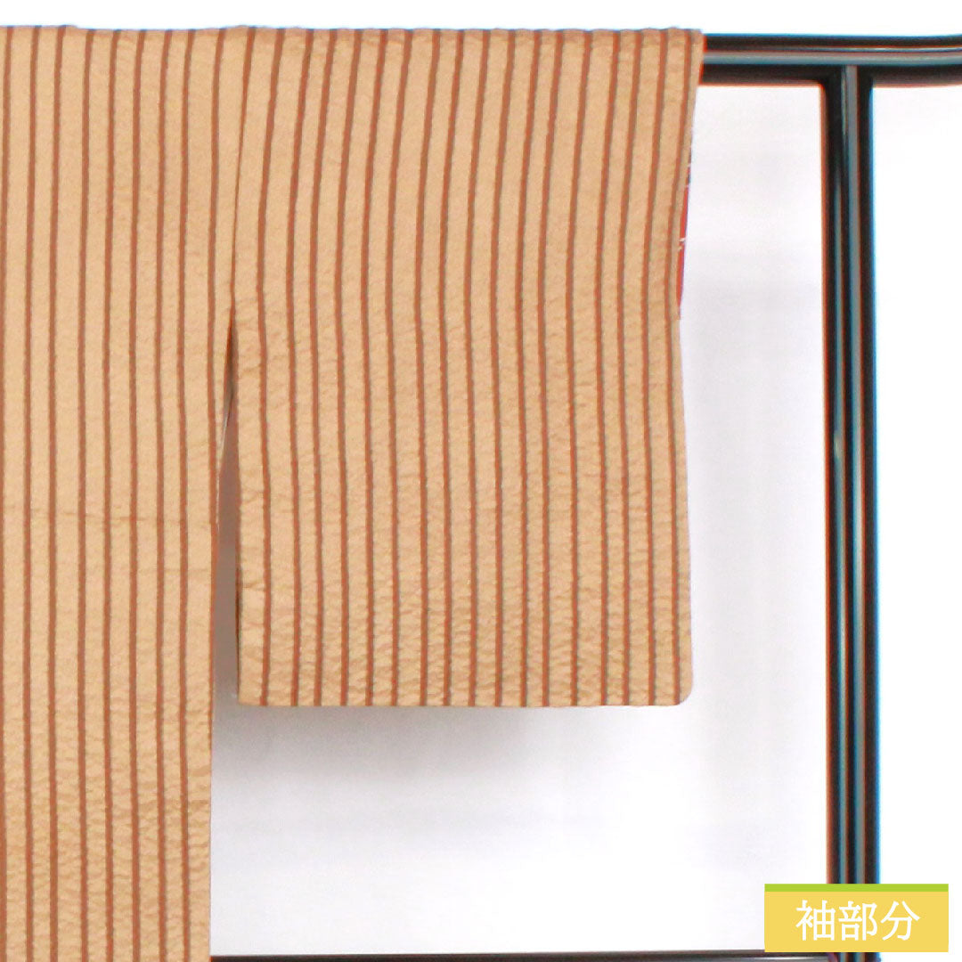 Homongi, pure silk, lined, length 165cm, sleeve length 63cm, earth color, stripes, bush clover, A rank, brown, 1112005743514