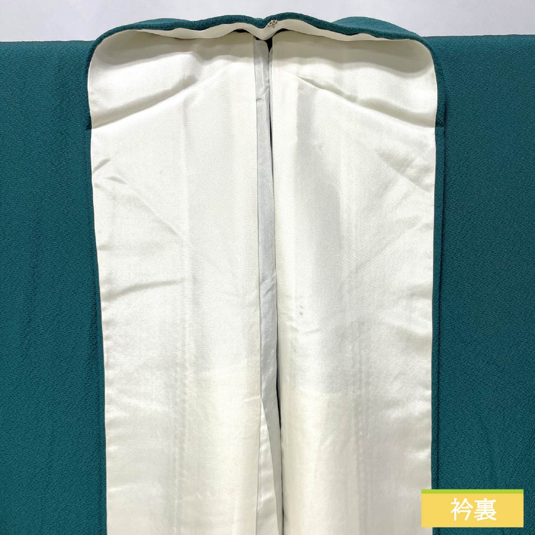 色無地 正絹 Aランク 身丈171.5cm 裄丈67.5cm 蒼黒色(そうこくいろ) ちりめん地 素無地 袷 緑系 1114003033619
