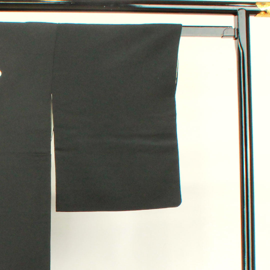 黒留袖 身丈165cm 裄丈62.5cm 袷 京友禅 花車 丸に五三桐 正絹 Sランク 五つ紋 黒系 1111000602510