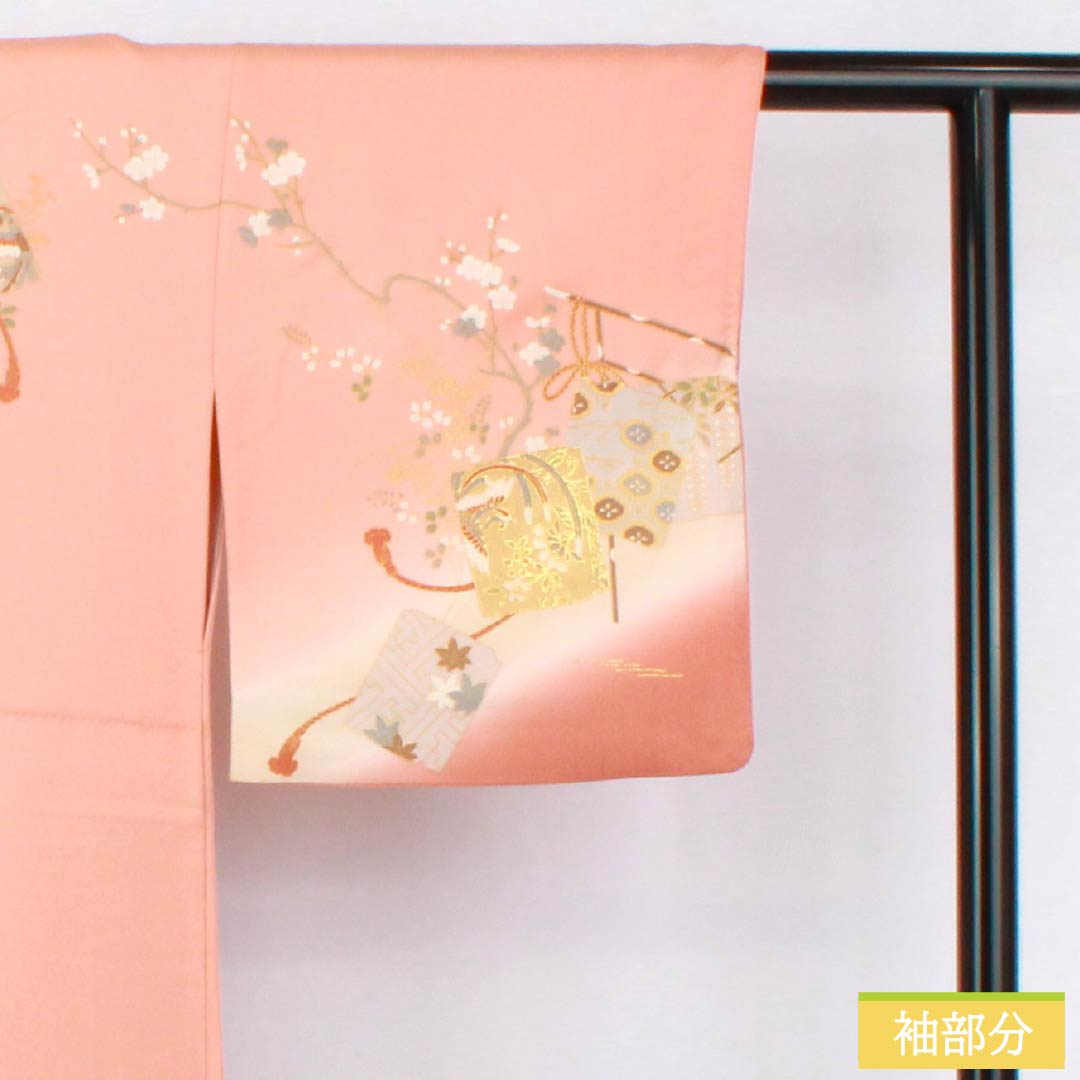 Visiting Kimono, Pure Silk, S Rank, Lined, Length 163.5cm, Sleeve Length 64cm, Tokiiro (Pink), Kyo-Yuzen, Classic Pattern, Shikishi (Colored Paper), Product Number: 1112006632413