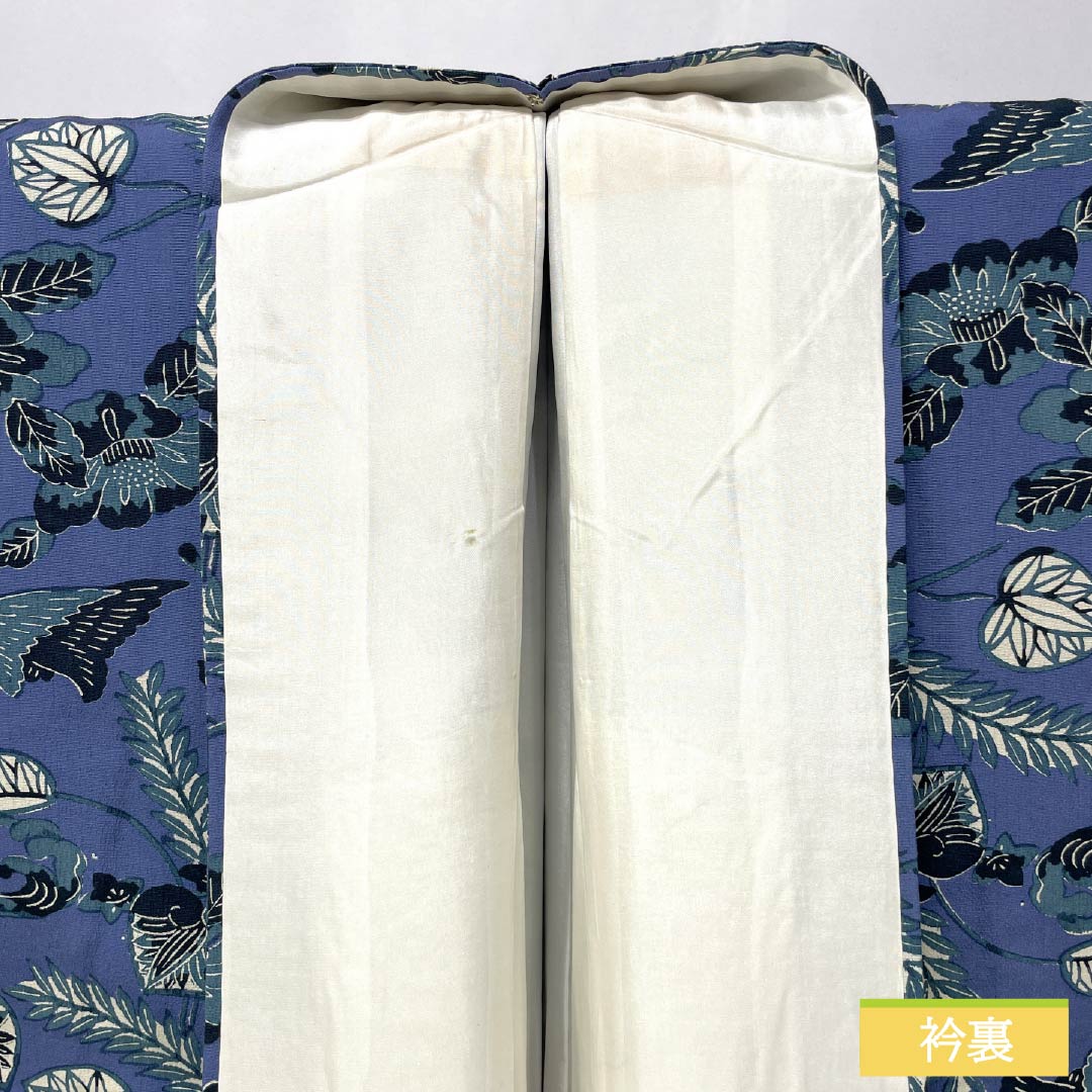 小紋 正絹 Aランク 身丈164cm 裄丈66cm 袷 紺藤色(こんふじいろ) 型染 葵 鶴 紫系 1115008273420