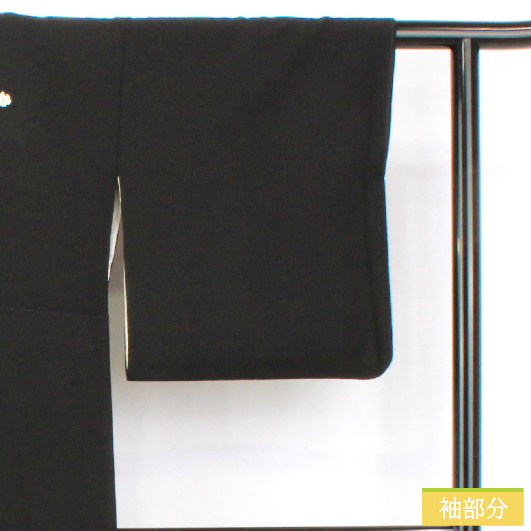 Black formal kimono, pure silk, length 162cm, sleeve length 68cm, lined, Kyoto yuzen, split pattern, phoenix, five crests, five-three paulownia, A rank, black, 1111001733410