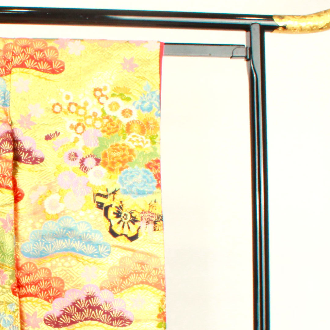 色打掛 身丈195cm 唐織 松 菊 花車 正絹 Sランク 袷 朱系 1110000412916