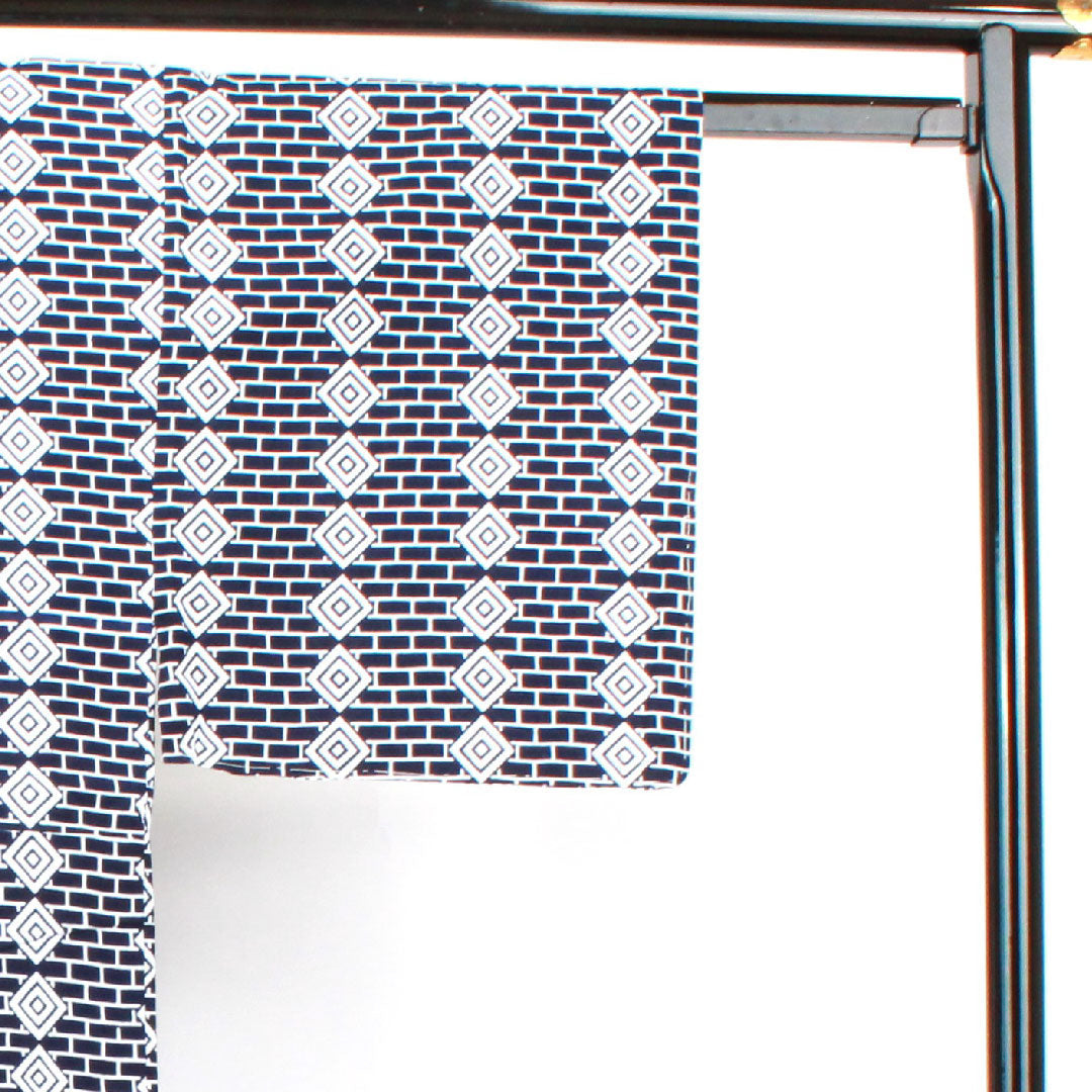 浴衣 しつけ糸付き 未使用品 男物 幾何学模様 木綿 Sランク 単衣 身丈135cm 裄丈67.5cm 紺系 1118002132118