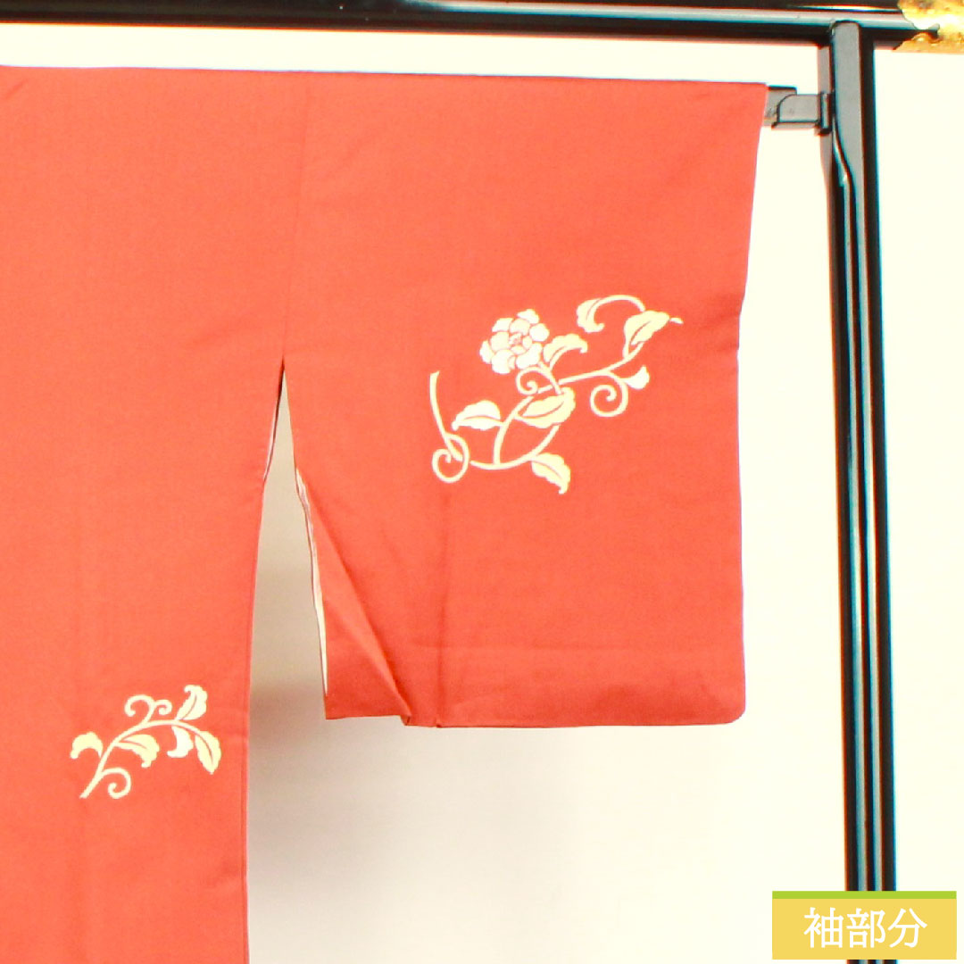 道行コート 正絹 身丈90.5cm 裄丈68cm 弁柄色 パールトーン加工 京友禅 草花模様 Sランク 袷 朱系 1117000802916