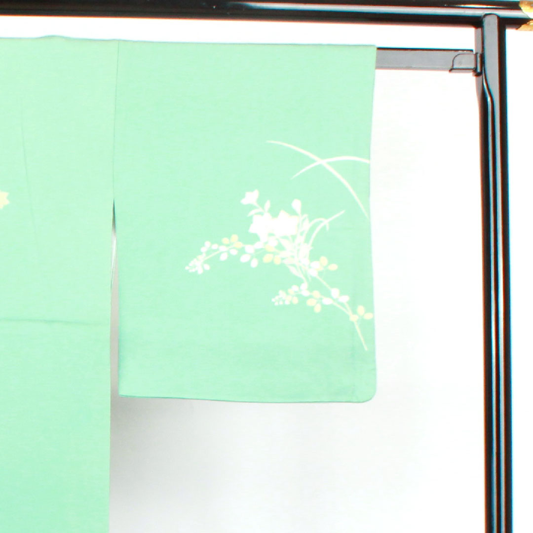 訪問着 袷 身丈173cm 裄丈68cm 秘色色 京友禅 草花模様 正絹 Sランク 緑系 1112002722619