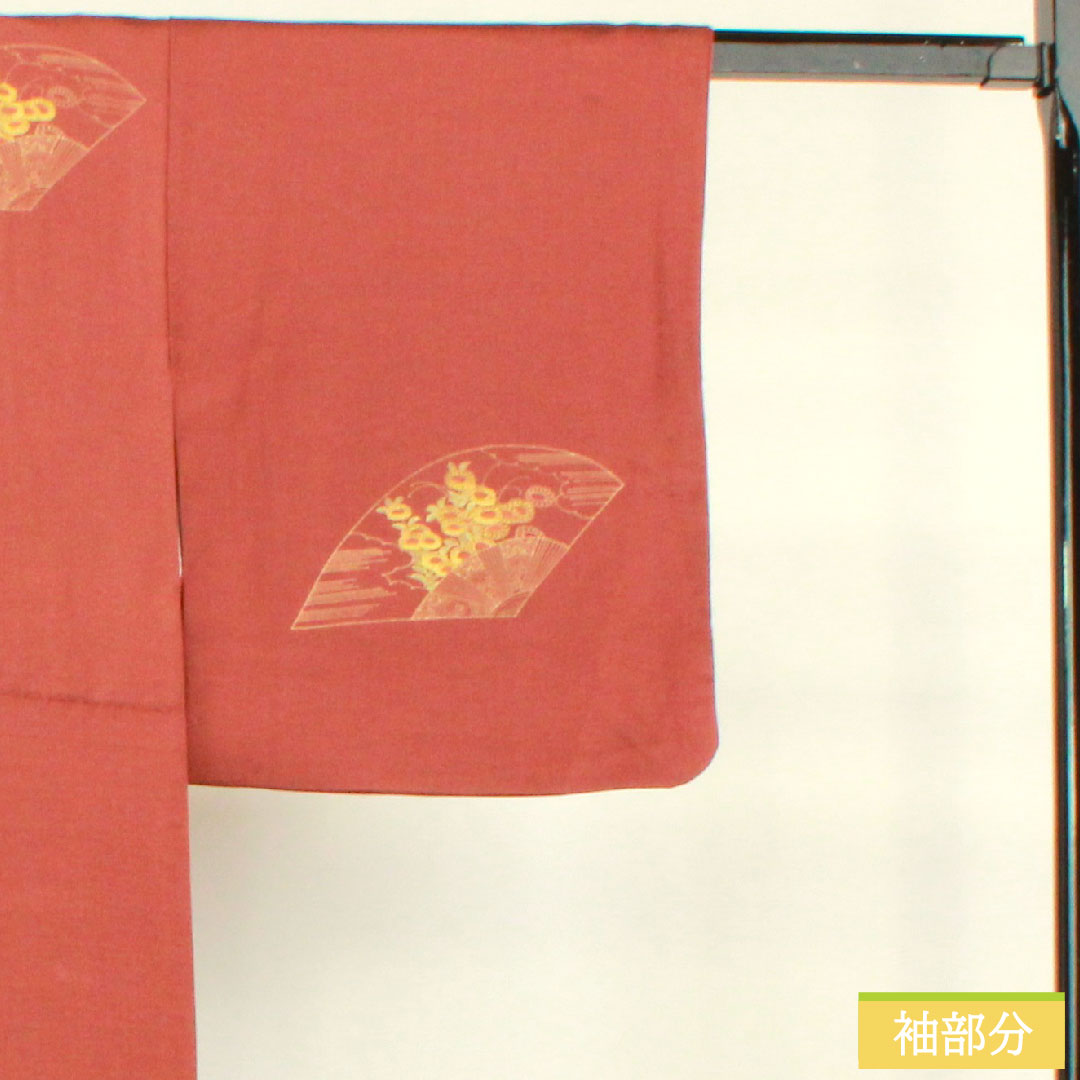 訪問着 正絹 袷 身丈161cm 裄丈63cm 小豆色(あずきいろ) 京友禅 花車 吉祥文様 Sランク 赤系 1112004302412