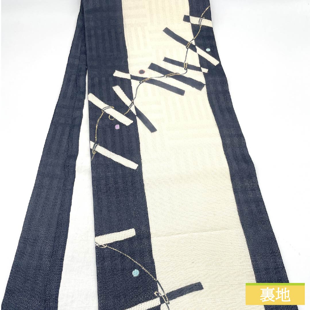 名古屋帯 正絹 紺滅色(こんけしいろ) 染め帯 抽象模様 夏帯 帯丈374cm Aランク ポイント柄 カジュアル 青系 1124006793317 開き仕立て