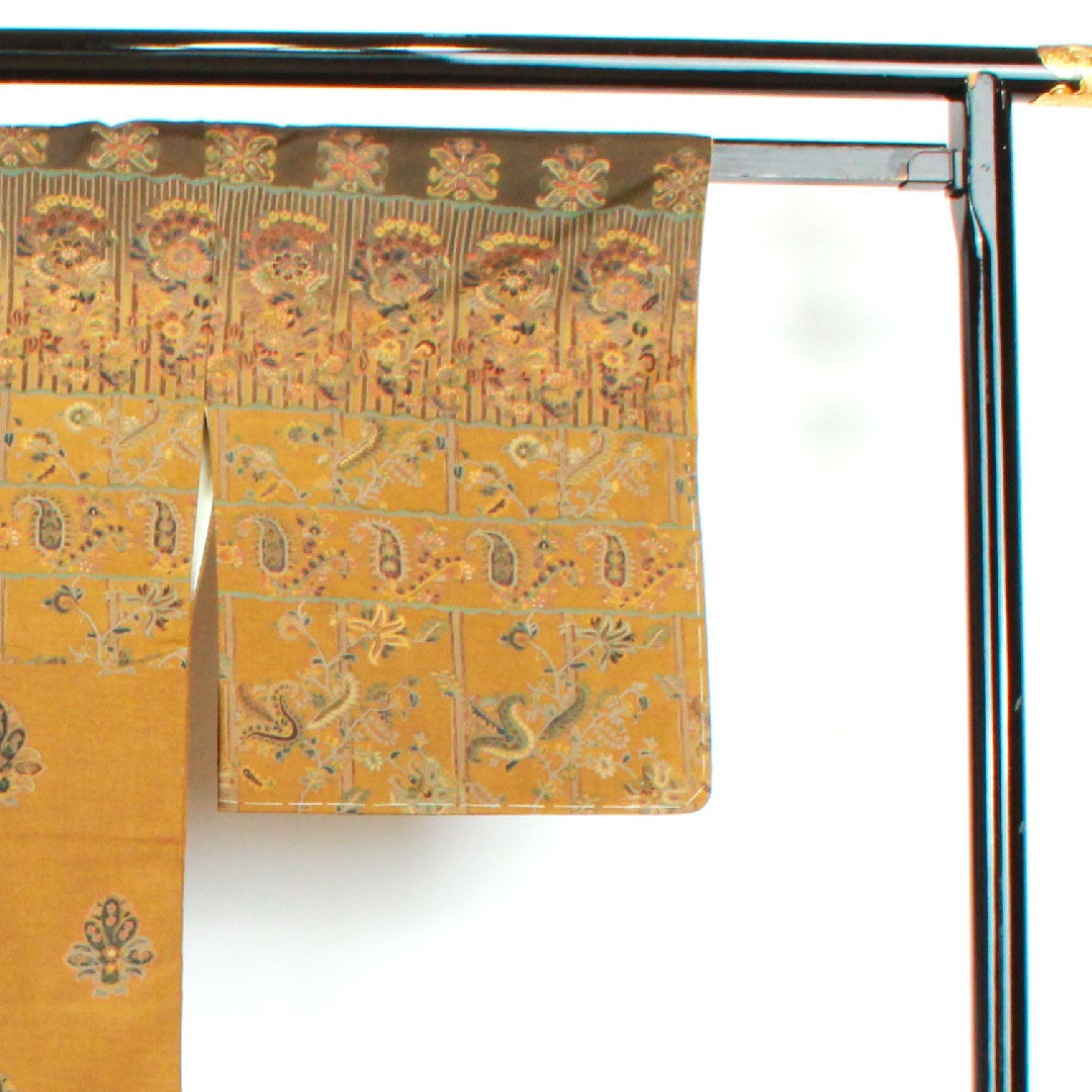 Homongi (formal kimono) Length 151.5cm Sleeve length 62.5cm Agarwood brown Tsumugi fabric Sarasa pattern Pure silk S rank Brown 1112001972214