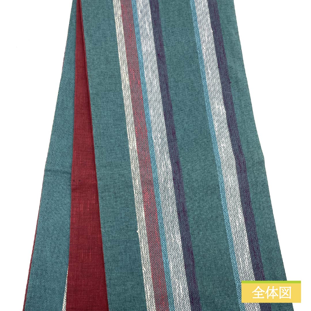 (Kyoto Fukuro Obi) Nagoya Obi Deep Indigo (Fukakiaiiro) Kyoto Fukuro Obi Striped Length 348cm Pure Silk S Rank Full Length Casual Green 1124006972319 Open Style
