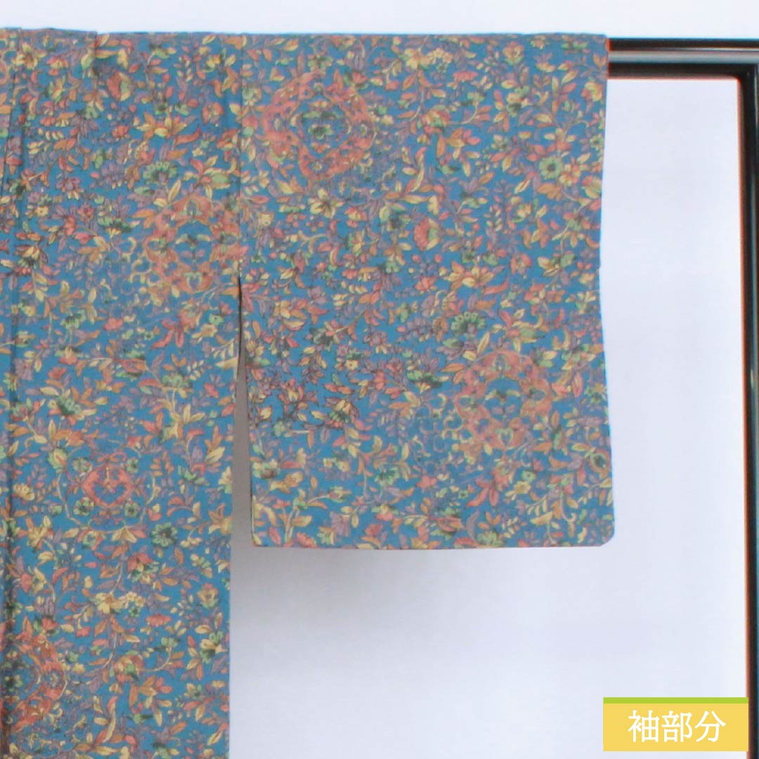 Komon silk S-rank kimono, length 158cm, sleeve length 63cm, lined, blue-tinted chintz, blue-toned, 1115006632317