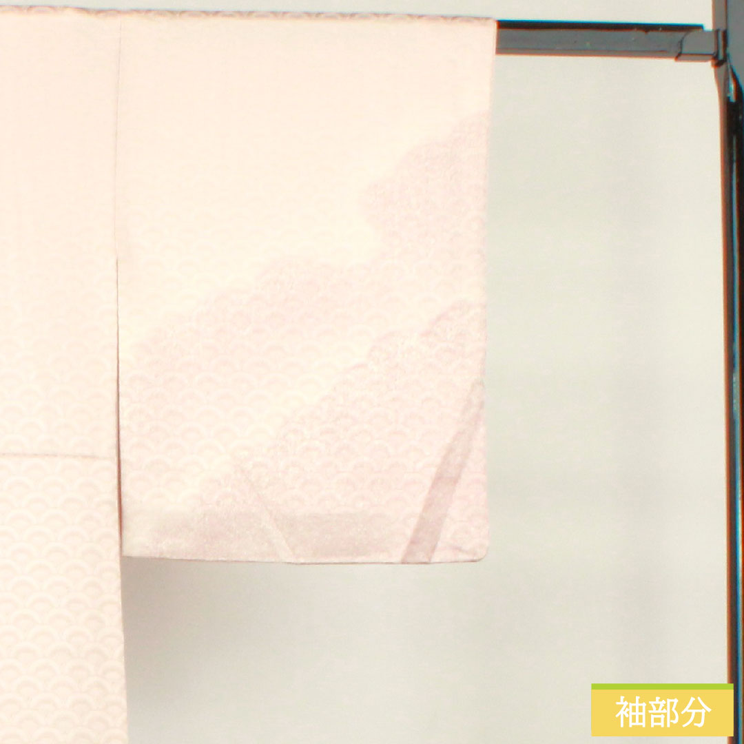 色無地 正絹 身丈164.5cm 裄丈63.5cm 桜色(さくらいろ) 扇 無地訪問着 袷 紋なし Aランク ピンク系 1114001393413