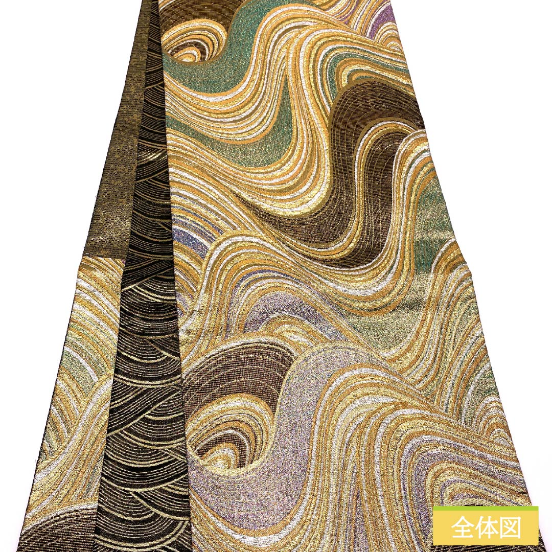 Fukuro Obi, Pure Silk, For Furisode, Flowing Water, Length 432cm, S Rank, Six-way, Formal, Gold, 1123013552321