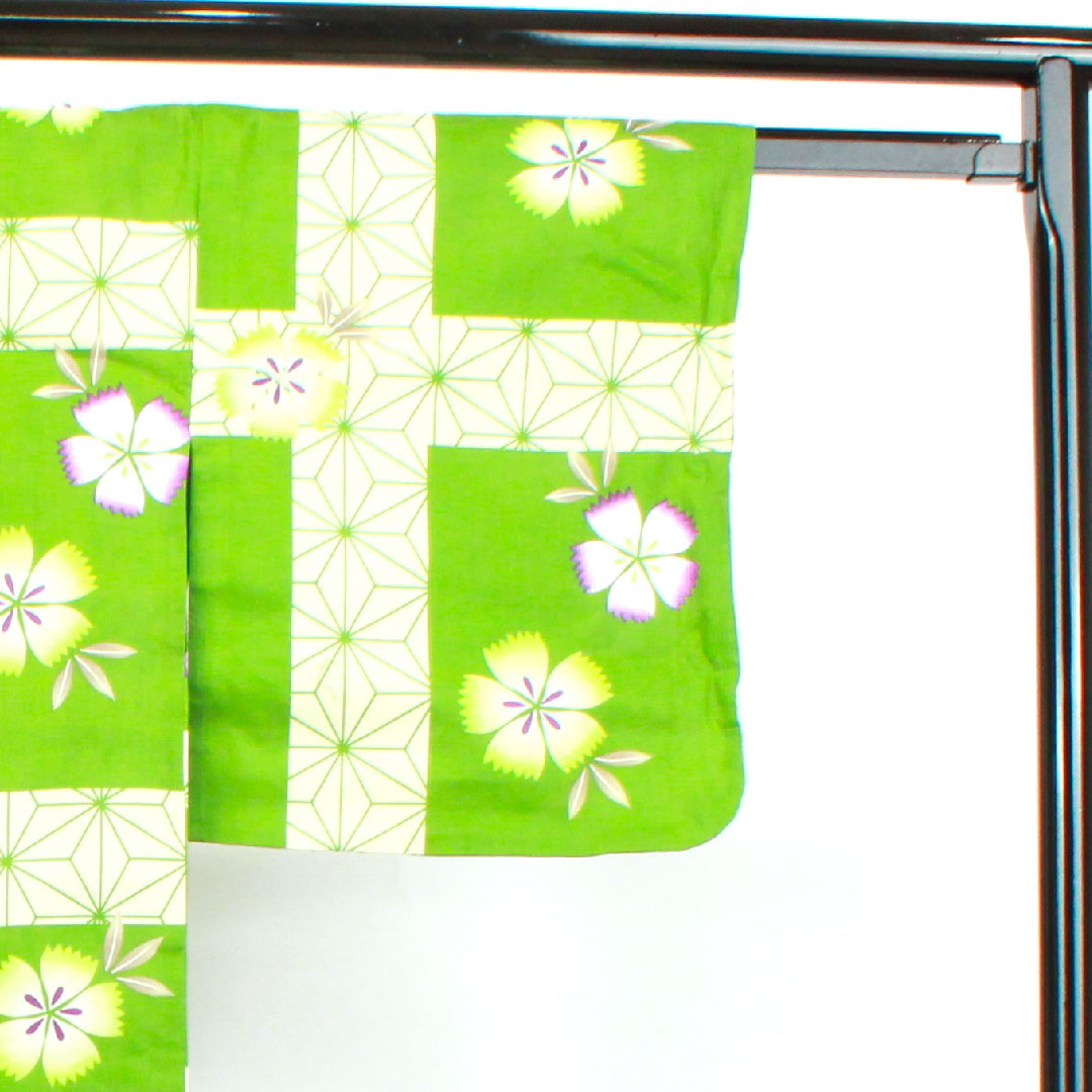 浴衣 常盤色 撫子 麻の葉 木綿 Sランク 単衣 身丈165.5cm 裄丈66cm 緑系 1118002722519