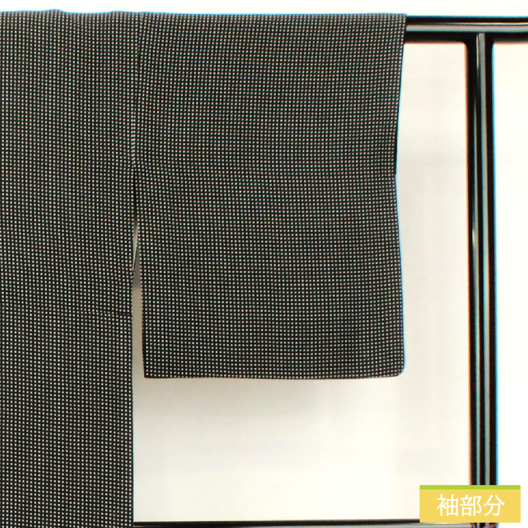 小紋 正絹 身丈165.5cm 裄丈66cm 袷 幾何学模様 Aランク 黒系 1115004713510