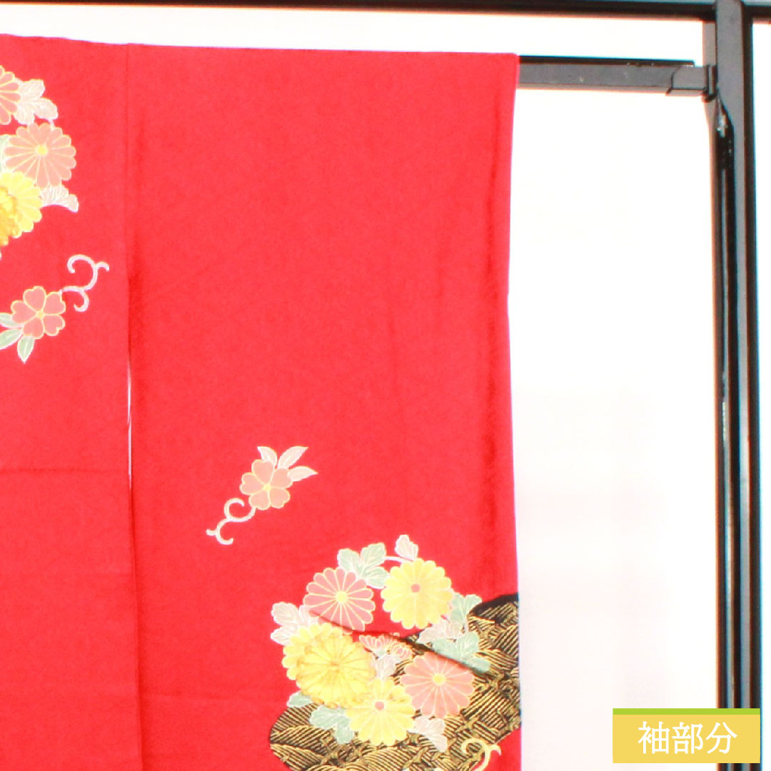 振袖 正絹 身丈154.5cm 裄丈66cm 袷 土耳古赤色(とるこあかいろ) 京友禅 菊 Aランク 赤系 1113001983212