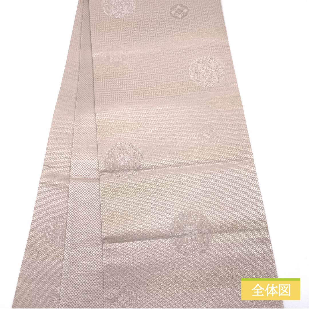 袋帯 正絹 Sランク 薄桜色(うすざくらいろ) 華文 丸に古典柄 帯丈452cm 六通 セミフォーマル ピンク系 1123015322413