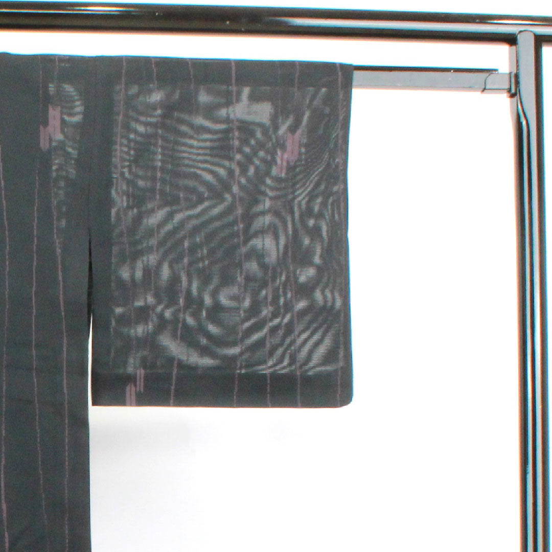 夏物 正絹 小紋 身丈159cm 裄丈63cm 矢羽根 絽 Aランク 黒系 1132000503310