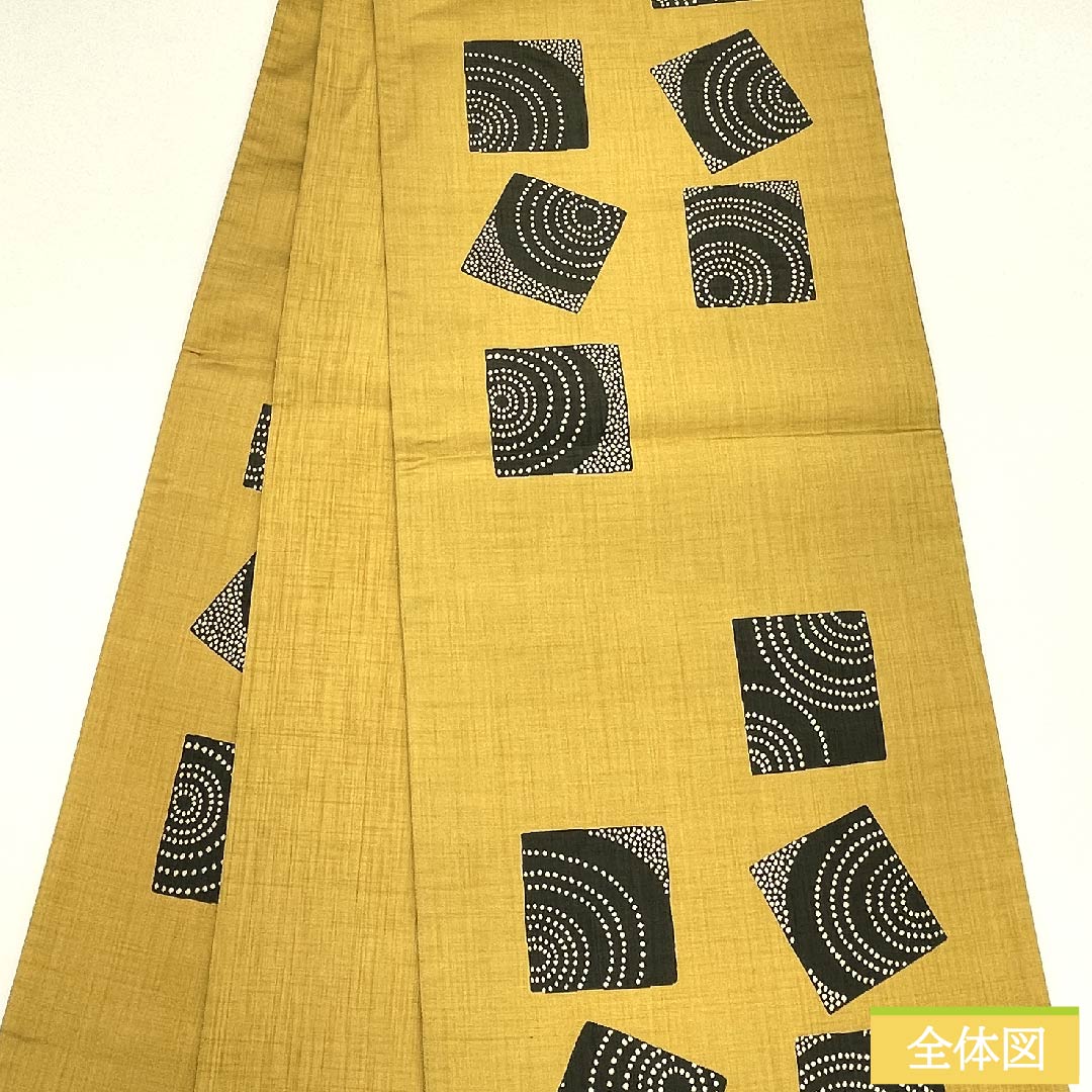 袋帯 黄金色(こがねいろ) 陣屋織 紙吹雪 渦巻き 帯丈440cm 正絹 Sランク 六通 カジュアル 黄系 1123011152323