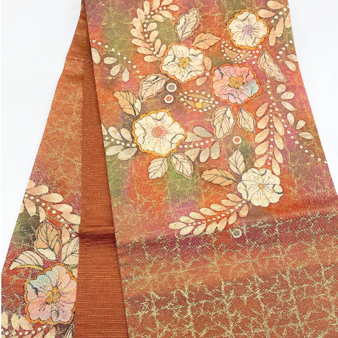 袋帯 檜皮色(ひわだいろ) 辻ヶ花 作家物 帯丈440cm 正絹 Sランク ポイント柄 フォーマル 茶系 1123005322314