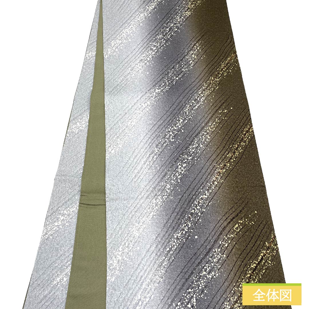 袋帯 正絹 白銅色(はくどういろ) 斜め線 タタキ 染め帯 帯丈452cm Sランク 全通 カジュアル グラデーション系 1123011562499