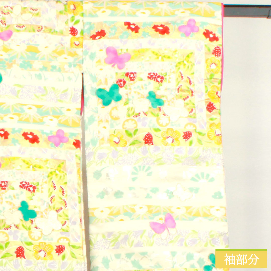 Colored uchikake, pure silk, length 200cm, sleeve length 65.5cm, courreges, butterfly, floral pattern, S rank, lined, white, 1110000862911