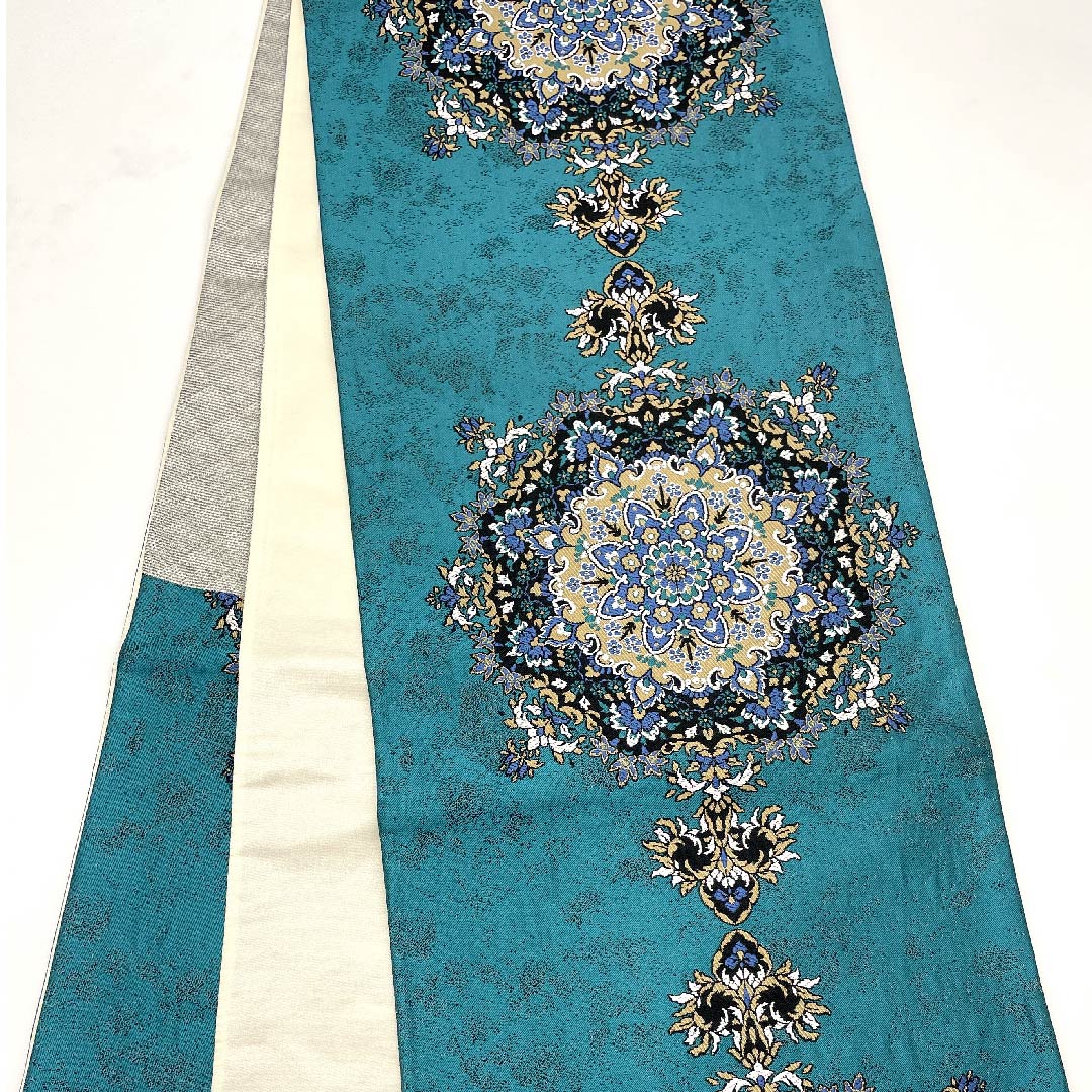 (Unmade) Fukuro Obi (Hekishoku-iro) Persian pattern, Length 466cm, Pure silk, New rank, Six-pass, Semi-formal, Green, 1123009041419