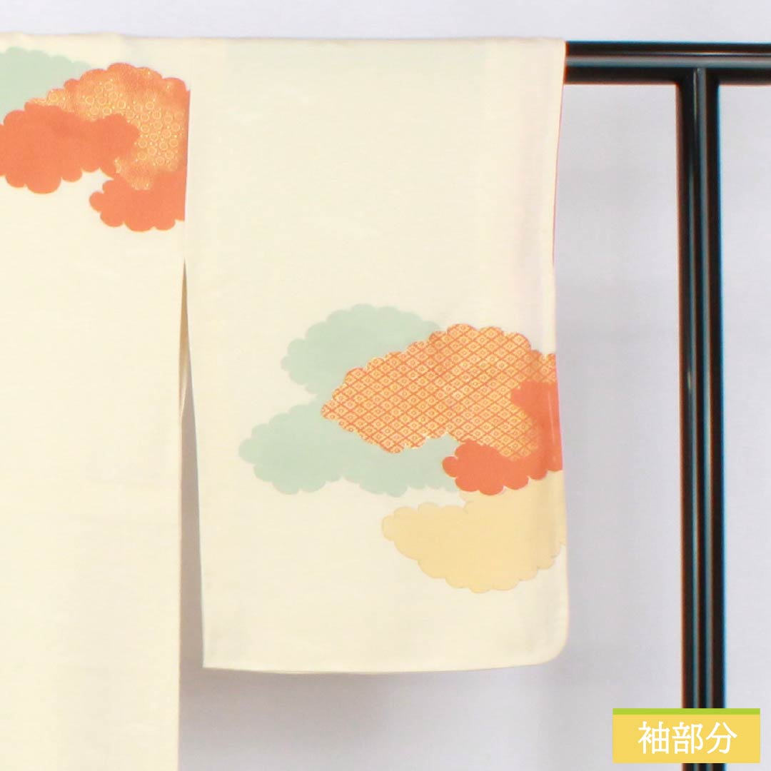 訪問着 正絹 Aランク 袷 身丈157.5cm 裄丈62cm 乳白色(にゅうはくしょく) 京友禅 雲取り しつけ糸付き 白系 1112006563311