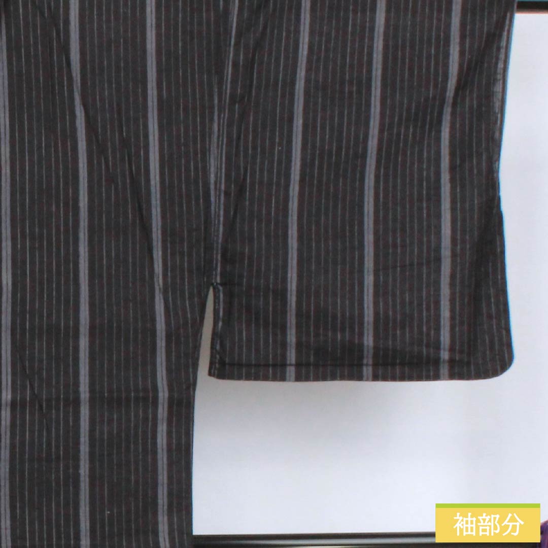 男性用浴衣 綿麻 身丈145.5cm 裄丈72.5cm リバーシブル 縞 龍 紺桔梗色(こんききょういろ) Sランク 単衣 黒系 1138000022410