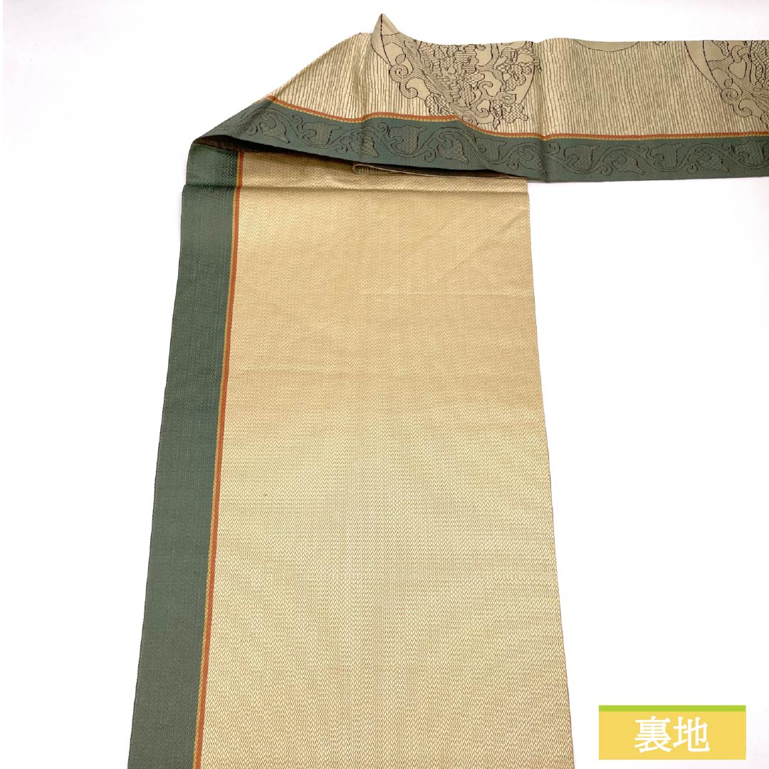 Nagoya obi, Tokyo white-brown, abstract floral pattern, obi length 350cm, pure silk, S rank, six-pass, casual, beige, 1124008012325, Nagoya-made