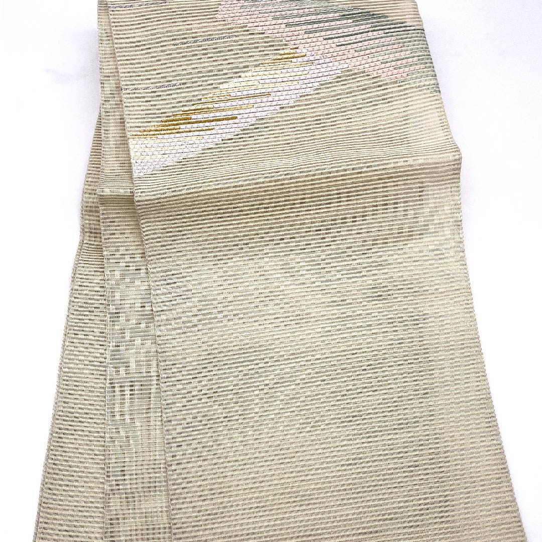 (Brand new, unused) Fukuro Obi, Summer Obi, Natural color (Kinari-iro), Geometric pattern, Summer, Obi length 454cm, Pure silk, NEW rank, Point pattern, Semi-formal, Beige, 1123008481425