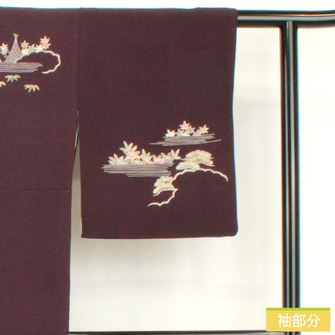Homongi, pure silk, lined, length 154cm, sleeve length 62.5cm, eggplant navy blue, Kyoto Yuzen crepe, auspicious motif, A rank, purple, 1112005463220