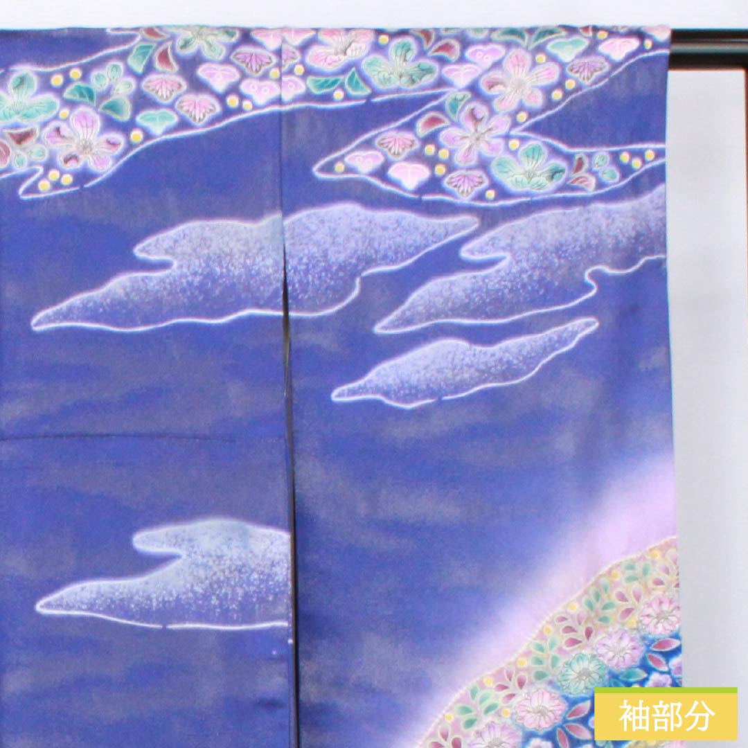 振袖 正絹 Sランク 身丈172.5cm 裄丈68cm 袷 青紫色(あおむらさきいろ) 銀通し 辻が花 遠山 ソフトガード加工 紫系 1113002552620