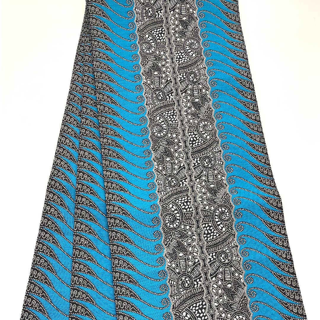 名古屋帯 活色 幾何学模様 ペイズリー柄 帯丈375.5cm 正絹 Sランク 全通 カジュアル 青系 1124005152317 開き仕立て