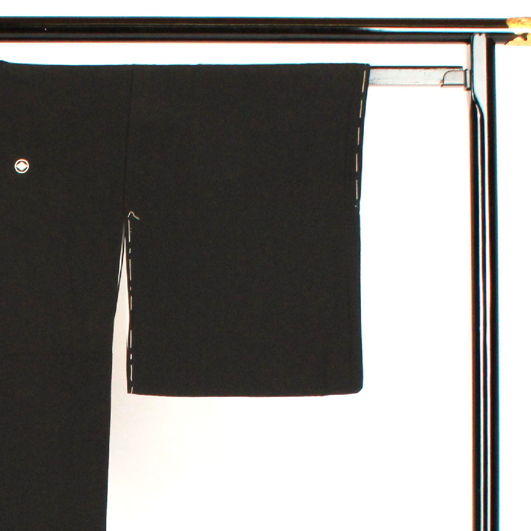 黒留袖 身丈161cm 裄丈66cm 袷 菊 萩 正絹 Sランク 五つ紋 黒系 1111000202410