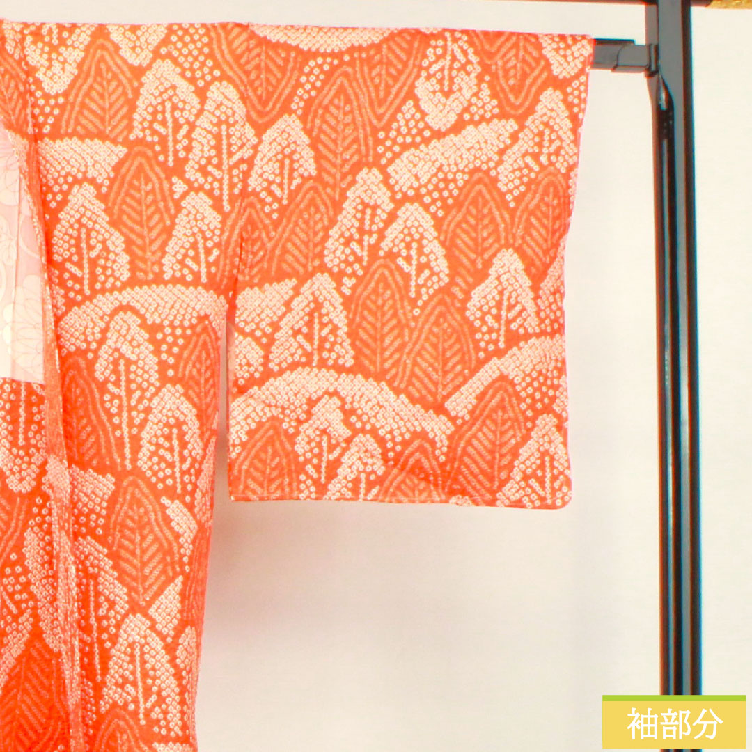 Haori (Japanese traditional coat) made of pure silk, length 74cm, sleeve length 64.5cm, maple leaf color, all-dyed, abstract pattern, with basting thread, S rank, lined, orange, 1117001072926