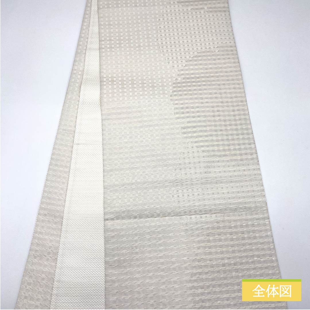 A-Rank Pure Silk Obi (Sash) in Gofun-iro (White Powder) with Snowflake and Hand-Painted English Letters, Length 474cm, Pointed Design, Casual, White, Item Number 1123015283411