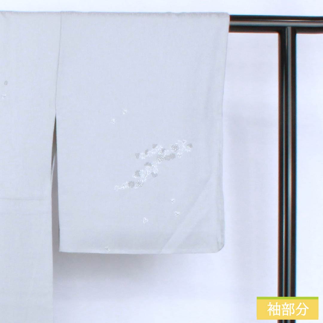 訪問着 正絹 Bランク 袷 身丈168cm 裄丈62cm 白銅色(はくどういろ) 蘇州刺繡 草花 流水 しつけ糸付き グレー系 1112007524522